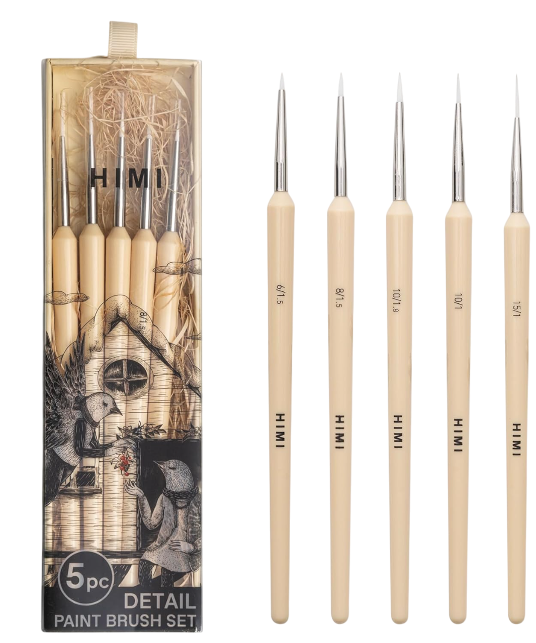 Gouache/Paint Detail Brushes Set 5 Pcs